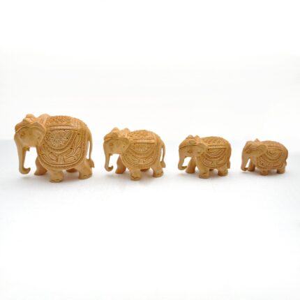 Ivory Heritage Elephant Family – Hand-Carved Wooden Decor Set