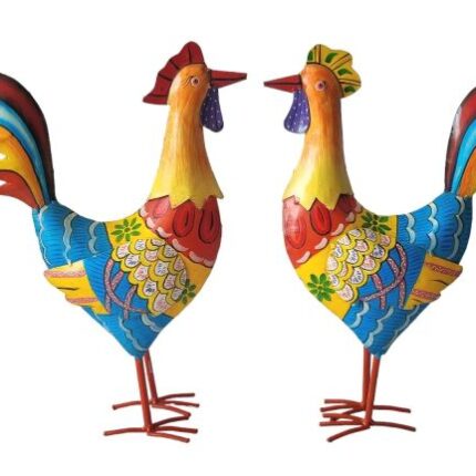 Handcrafted Colourful Metal Rooster (Cock) Pair – Vibrant Home & Garden Décor