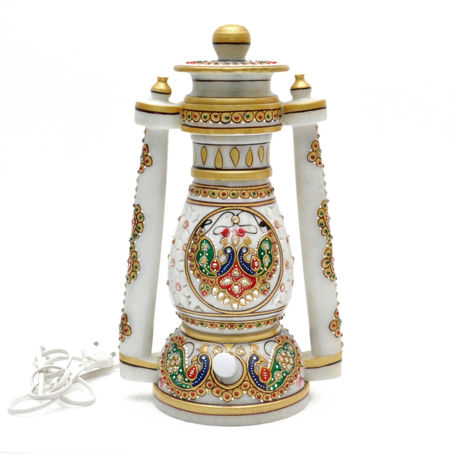 Handcrafted Decorative Marble Lamp with Traditional Peacock Design ...